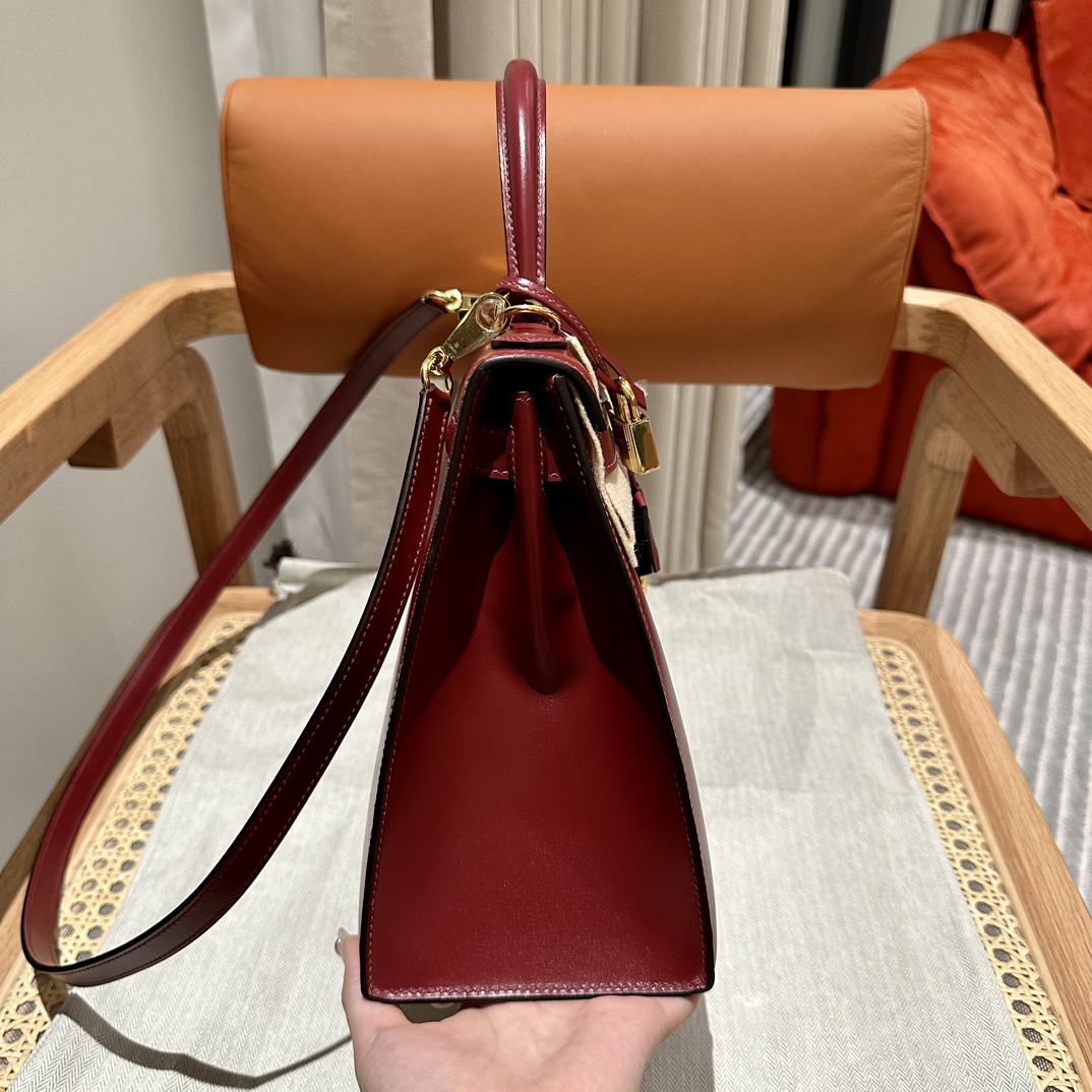 Hermes Kelly 25cm Handbag Shoulder Bag in Bordeaux Box Leather